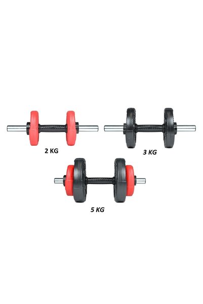ECG Spor 10 Kg(2 X 5KG) Grip Plate Dumbbell Set Kırmızı Siyah