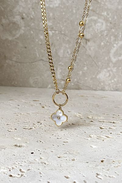 SilverStone Double Chain Bulk Pearlescent Flowering Steel Necklace