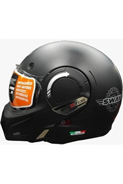 Sway Kask Stratos Çene Açılır Mat Siyah Kalıpları Dar