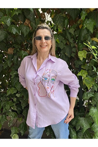 MAABMODA قميص نسائي مطرز بلون أرجواني أفريقي