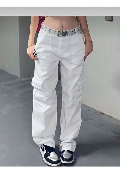 BROWSER Women's White Cargo Pants