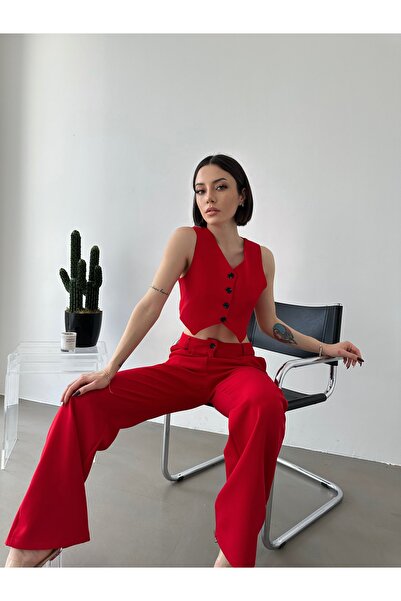 AÈC PRIVÈ Aec Prive Kadın Yeni Sezon Yelek Palazzo Pantolon İkili Takım 7777