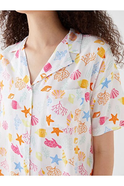 LC Waikiki Súprava dámskeho pyžama LCW DREAM – košeľový golier, potlač, krátky rukáv a šortky