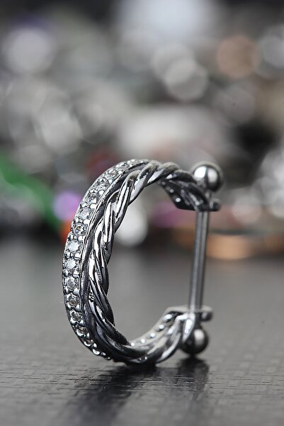 depozoom Zirkon Taşlı Zincirli Cerrahi Çelik Halka Piercing