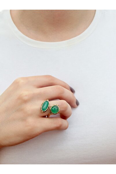 esha الحجر الطبيعي العقيق الأخضر الحجر الطبيعي حلقة مزدوجة أصيلة قابلة للتعديل