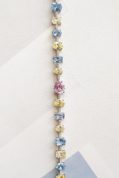 MorMajor Silver İTHAL BUZ KESİM RENKLİ DAMLA PEMBE AQUA SARI GÜMÜŞ BİLEKLİK
