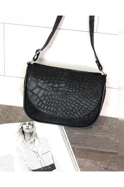 Deribag Geantă de umăr neagră de mărime medie din piele naturală 21*19*8 cm