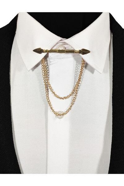 Le Voux Gold Renk Klipsli Ve Zincirli Gömlek Yaka Iğnesi