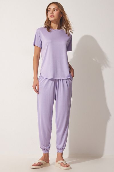 Happiness İstanbul Women's Lilac Soft Textured Draped Suit US00911