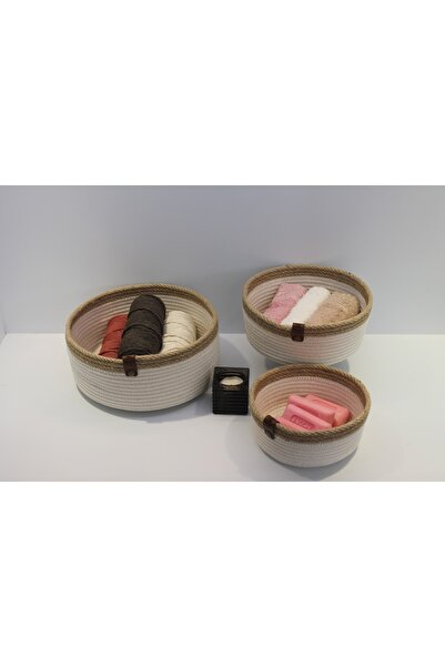 NAYS HOME Coș organizator multifuncțional triplu din iută albă - &DECOR