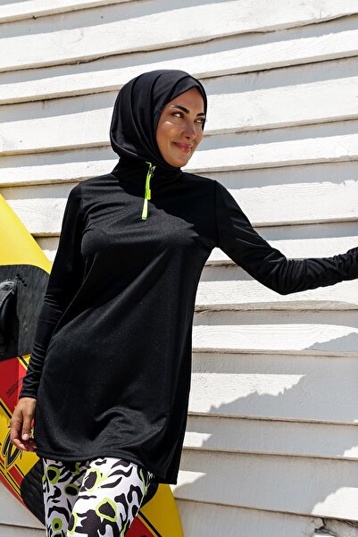 Marina Rivamera 4'lü Siyah Desenli Tam Kapalı Tesettür Mayo R1116