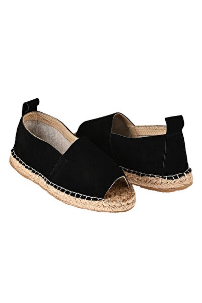 NOOSY Women's Black Genuine Leather Handmade Espadrille