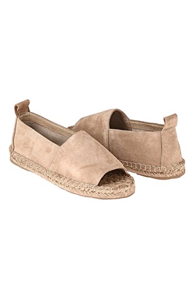 NOOSY Women's Beige Genuine Leather Handmade Espadrille
