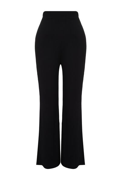 Trendyol Curve Black High Waist Flare Spanish Leg Knitted Plus Size Kalhoty Tbbss22Pl0416