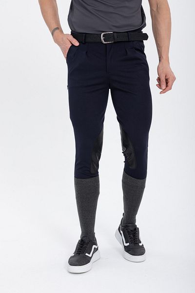 PEUR RIDER SHOP Navy Blue Men's Riding Pants - Leather Detailed
