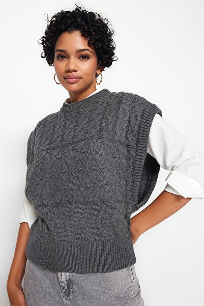 Trendyol Collection Anthracite Self Patterned Crew Neck Knitwear Sweater TWOAW21BZ0447