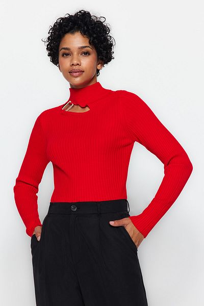 Trendyol Collection Red Stand Collar Knitwear Sweater TWOAW24KZ00744
