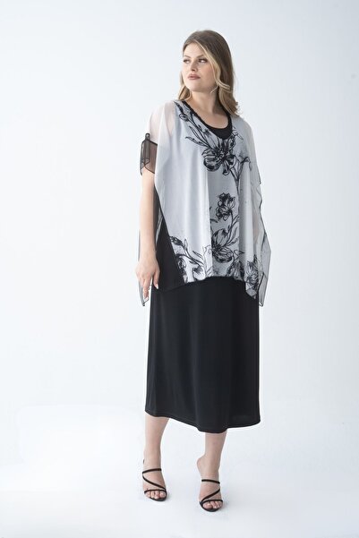 Nelly Büyük Beden Çiçek Desenli Şifon Pelerin