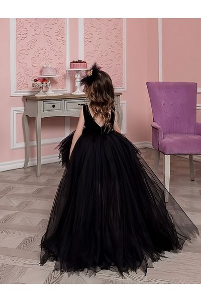 nsmkidslife Κορίτσι Παιδικό κοντό κοντό πίσω μακρυά ουρά Λεπτομερές σατέν φόρεμα πάρτι αποφοίτησης