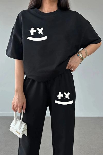 aynewmoda Set de pantaloni de trening imprimați și tricou de jos și de sus