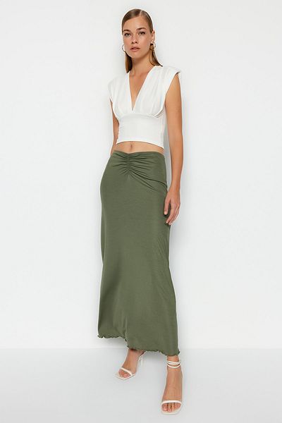 Trendyol Collection Хакі матова спідниця максі стрейч-орме TWOSS23ET00370