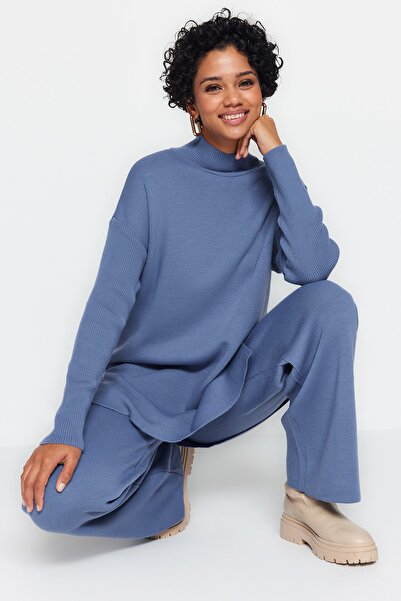 Trendyol Modest Sada spodního a horního úpletu s širokým rozparkem Indigo TCTAW24US00028