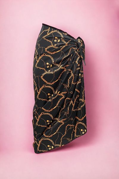 pistore Black Chain Shawl Patterned Long Pareo Satin Women's Beach Dress