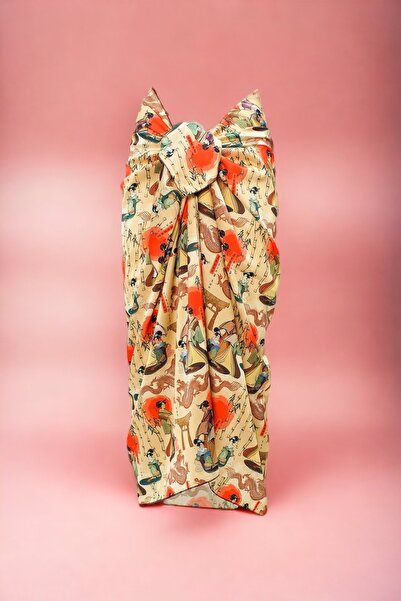 pistore Korean And Japanese Patterned Long Pareo Satin Women's Beach Dress New Season