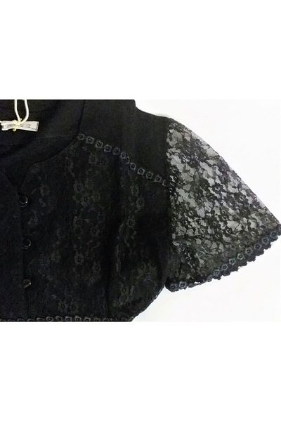 FLZ ZEN Short Sleeve Laced Plus Size Nightgown BLACK