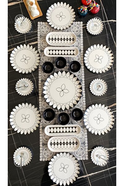 Genel Markalar Siyah Elips 6 Kişilik 23 parça Çay Tabaklı Kahvaltı Takımı