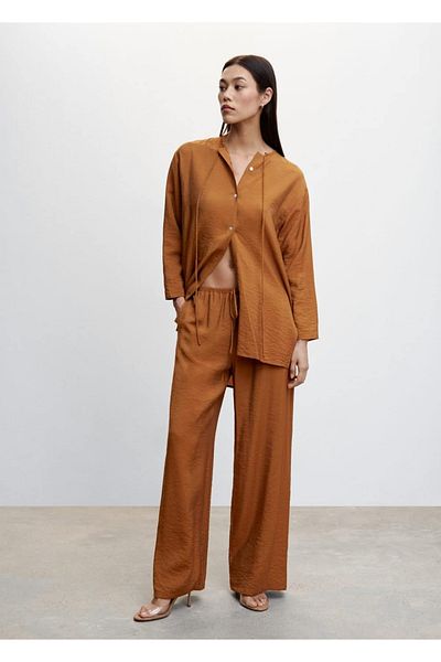 MANGO Woman Saténové kalhoty Palazzo