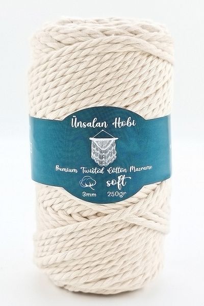 ÜNSALAN HOBİ Σκάνδαλο Μακραμέ Σχοινί Εκρού Χρώμα 3 Twist 3mm 250gr Μακραμέ Σχοινί