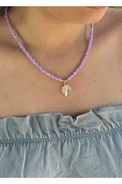 takıtarzım Lila kadın Mineli Yonca Boncuk Kolye