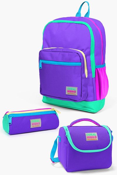 Coral High Set de ghiozdane de școală din 3 piese pentru copii de culoare violet SET0123734