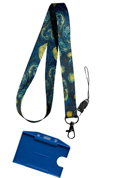 StormiStoretr Yıldızlı Geceler Mavi Yatay Kartlık Boyun ipi Telefon Askısı