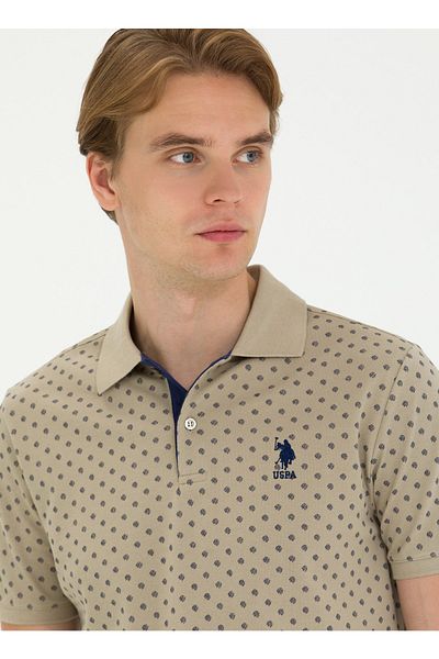 U.S. Polo Assn. ΒΑΣΗ. Polo Assn. Ανδρικό μπλουζάκι Polo Neck Khaki OTAVAIY023