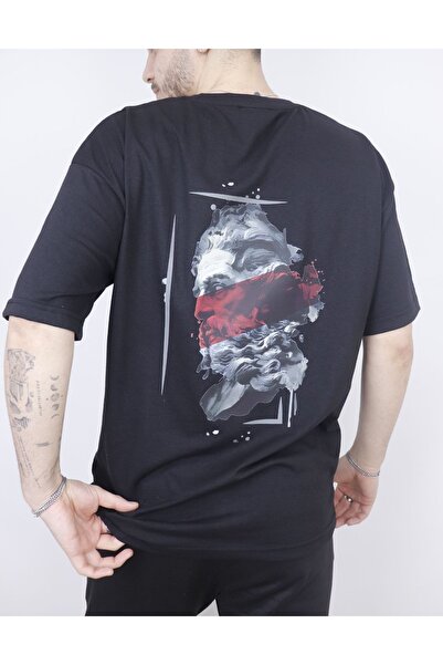 ORLONTEX Чорна чоловіча футболка Oversize з принтом Zeus