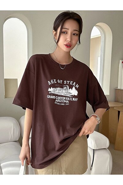 ORLONTEX Γυναικεία καφέ Age Of Printed Oversize φούτερ