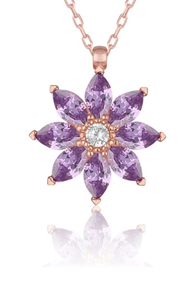 Rossalia Orkide Çiçeği Kolye 925 Ayar Gümüş