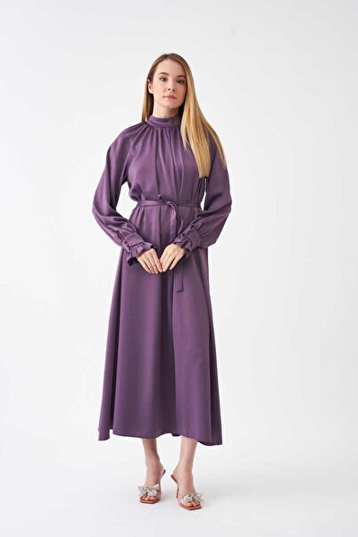 Mevra Rochie de seara cu maneci cu volane Liliac