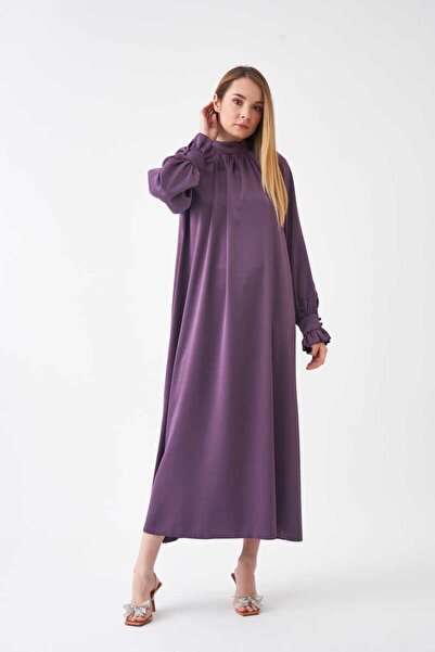 Mevra Rochie de seara cu maneci cu volane Liliac