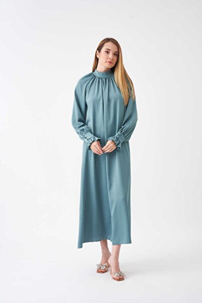 Mevra Kolu Fırfırlı Abiye Elbise Mint