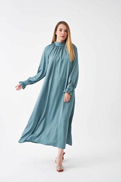 Mevra Kolu Fırfırlı Abiye Elbise Mint