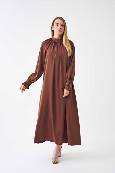 Mevra Rochie de seara cu maneci cu volane maro