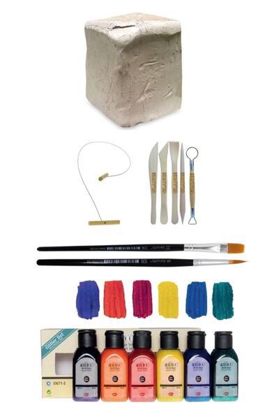 okulima Seramik Hamuru 6 kg Artdeco Akrilik Boya Seti 6x75ml Simli Renkler Se...