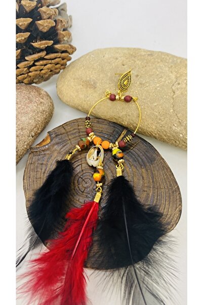 Porsuk Alternatif El yapımı etnik tüy kadın küpe