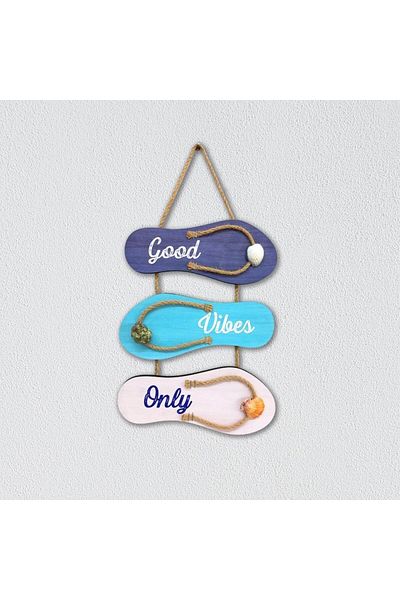 CajuArt Good Vibes Only Written Slippers Sandals Figure Wooden Painting Wall Decor