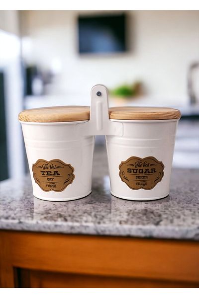 Feronyahome & Garden 2-Piece Galvanized Tea Sugar Storage Container with Wooden Lid Experience Flavor and Aesthetics in One!