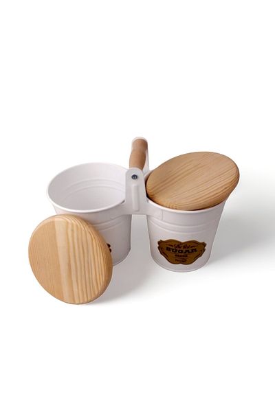 Feronyahome & Garden 2-Piece Galvanized Tea Sugar Storage Container with Wooden Lid Experience Flavor and Aesthetics in One!