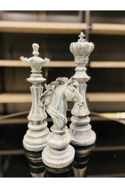 SKOLDECOR 3'lü Satranç Takımı Taş Rengi 25x35x37 cm